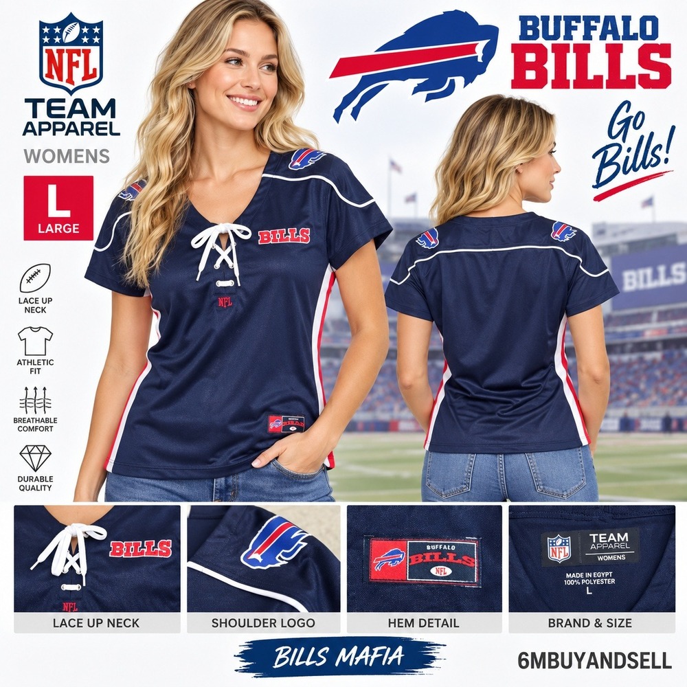NFL Team Apparel Buffalo Bills Womens Lace Up Jersey Top Navy Blue Large KU46